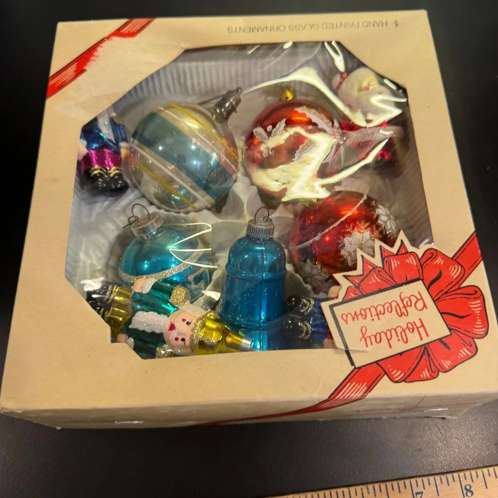 Holiday Reflections & other Glass Ornaments Set 8pc Multicolor Nutcracker Santa
